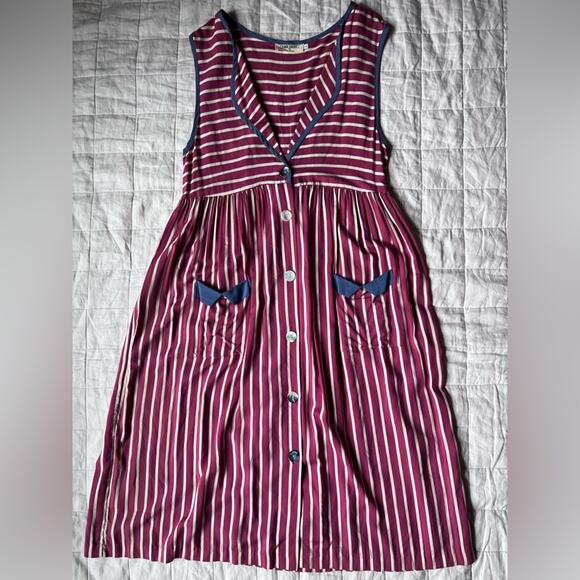 Vintage Red Striped w/ Blue Contrast Midi / Maxi Dress Sailor Fisherman Circus-M - Picture 1 of 9